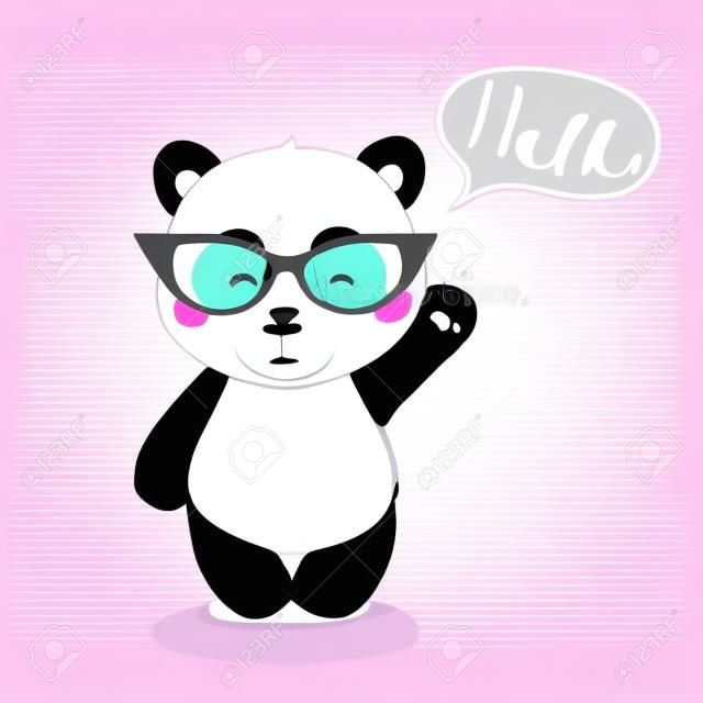 Panda with glasses vector illustration, cute Panda isolated on pink background