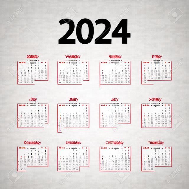 Modèle De Calendrier Pour L'année 2024. Agenda De Planificateur