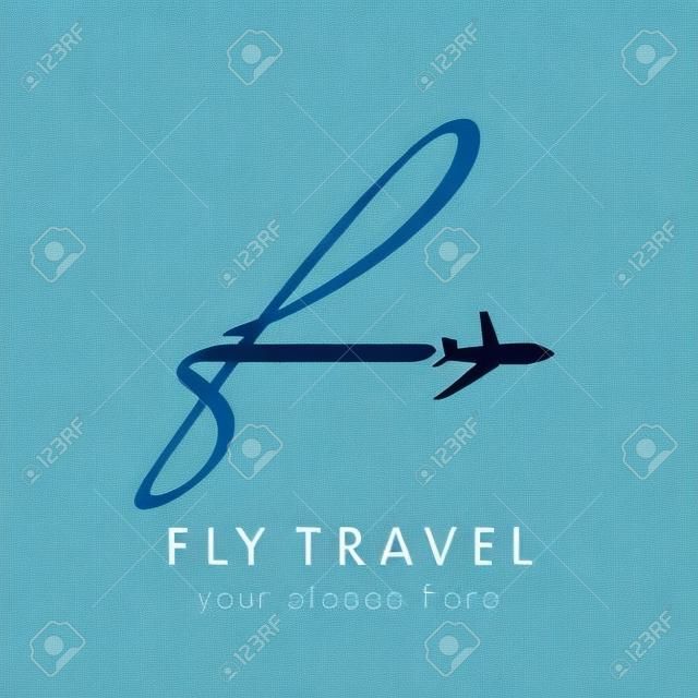 F fly travel company logo. Airline business travel logo design with letter "F". Fly travel vector logo template