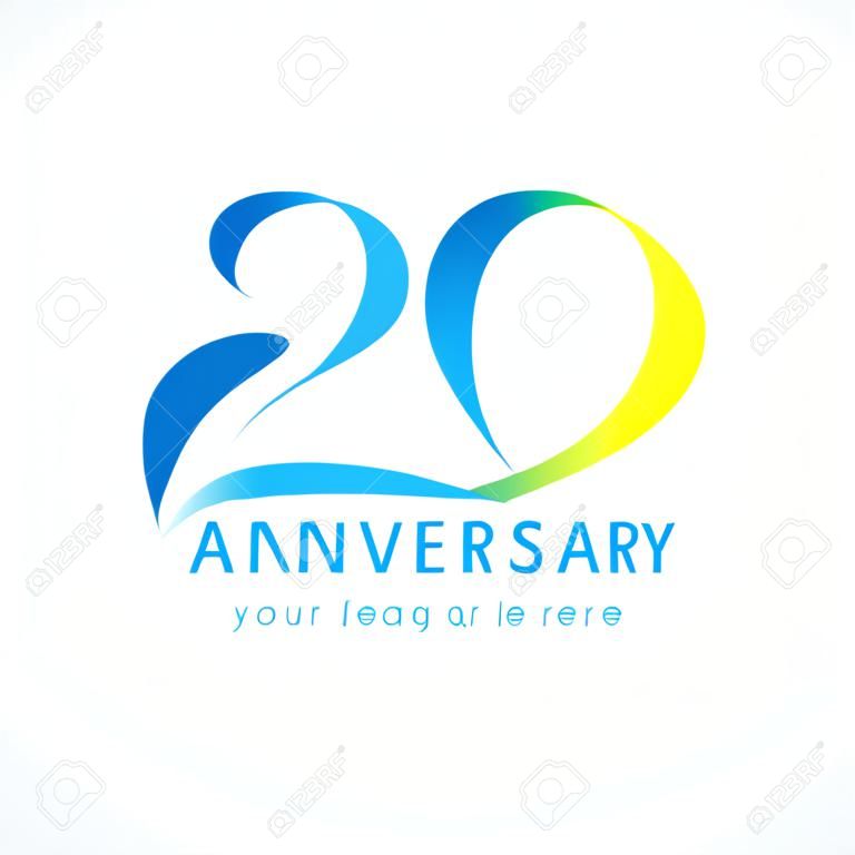20th anniversary logo. Numbers of birthday years icon in the shape of tape heart. Vector figures symbol.