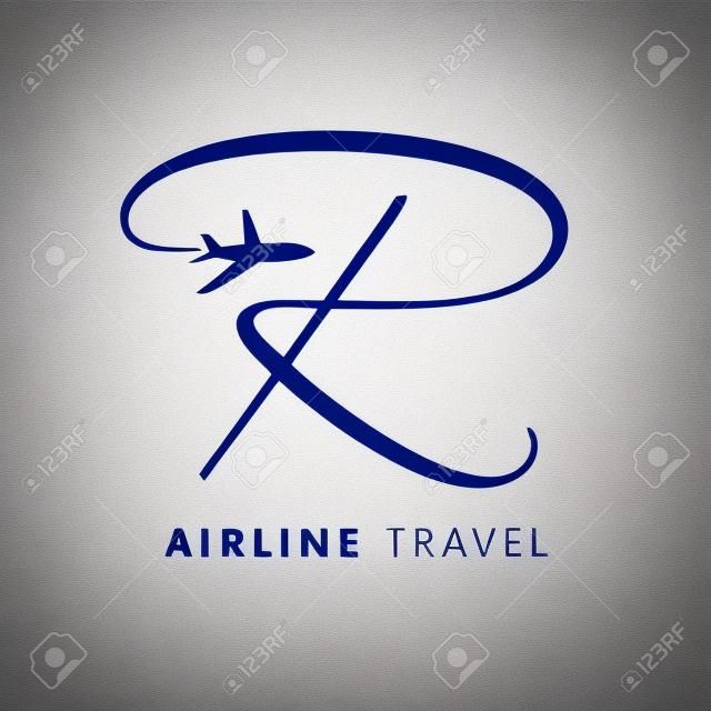 R letter travel company logo. Airline business travel logo design with letter "r". Travel vector logo template