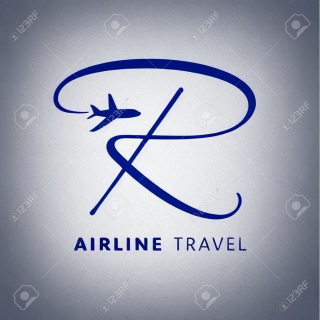 R letter travel company logo. Airline business travel logo design with letter "r". Travel vector logo template