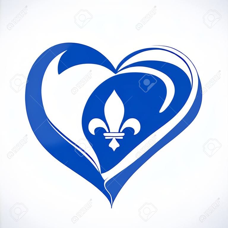 행복한 퀘벡의 날 창조적인 인사. 격리 된 추상 그래픽 디자인 템플릿입니다. 퀘벡의 공휴일은 개념을 축하합니다. 성. 장 밥티스트의 날. 장식 요소로 획 스타일의 심장을 닦습니다.
