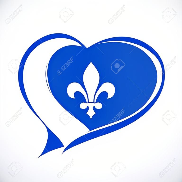 행복한 퀘벡의 날 창조적인 인사. 격리 된 추상 그래픽 디자인 템플릿입니다. 퀘벡의 공휴일은 개념을 축하합니다. 성. 장 밥티스트의 날. 장식 요소로 획 스타일의 심장을 닦습니다.