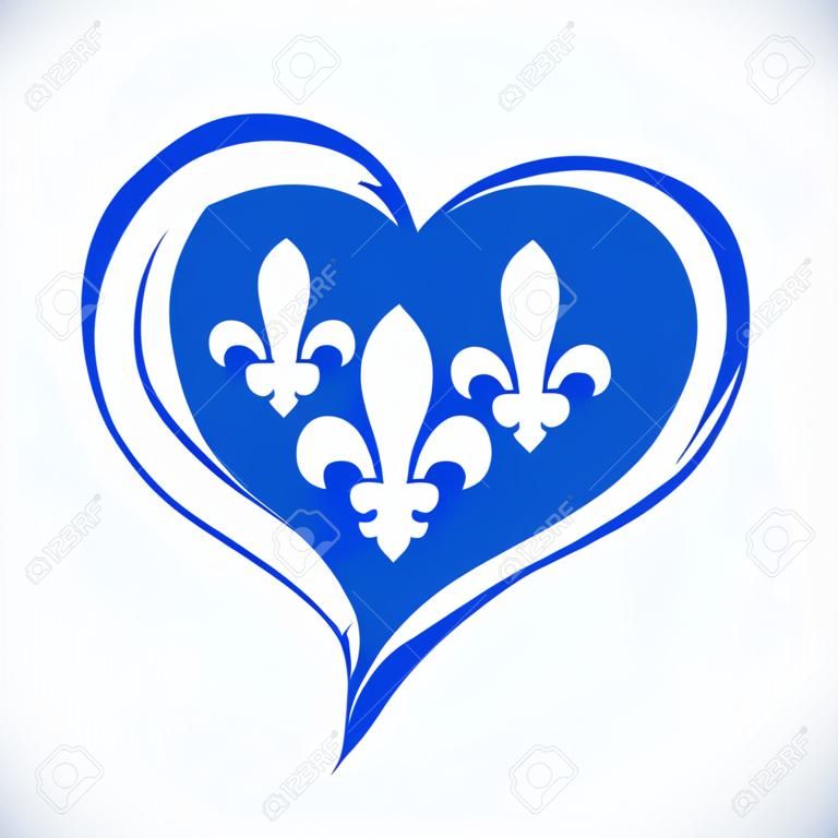 Kreatywne pozdrowienia szczęśliwego dnia Quebecu. na białym tle streszczenie szablon graficzny. koncepcja gratulacji z okazji święta narodowego quebecu. ul. Dzień Jeana Baptiste'a. szczotkowanie serca w stylu obrysu elementami dekoracyjnymi.