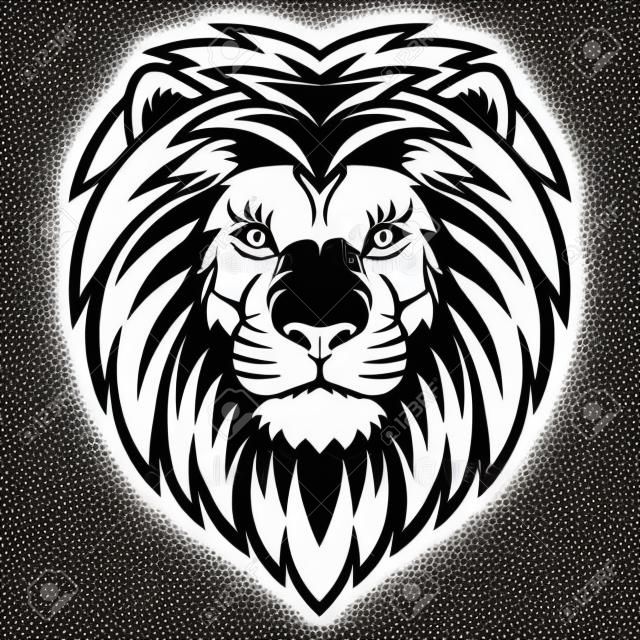 獅子頭標誌在黑色和白色。這是矢量插圖理想的吉祥物和紋身或T卹圖形。