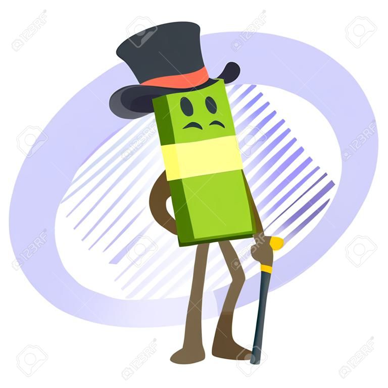 Money Character Capitalist in a top hat with a cane. Vector illustration.