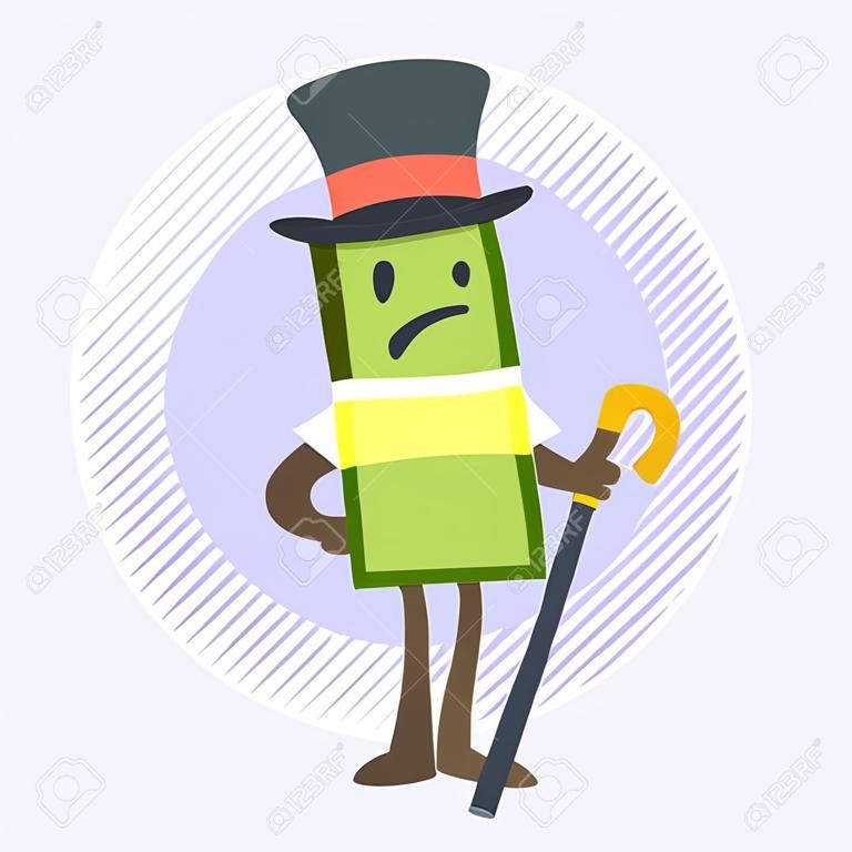 Money Character Capitalist in a top hat with a cane. Vector illustration.