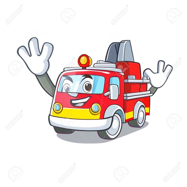 Fumetto del carattere del camion dei pompieri a due dita