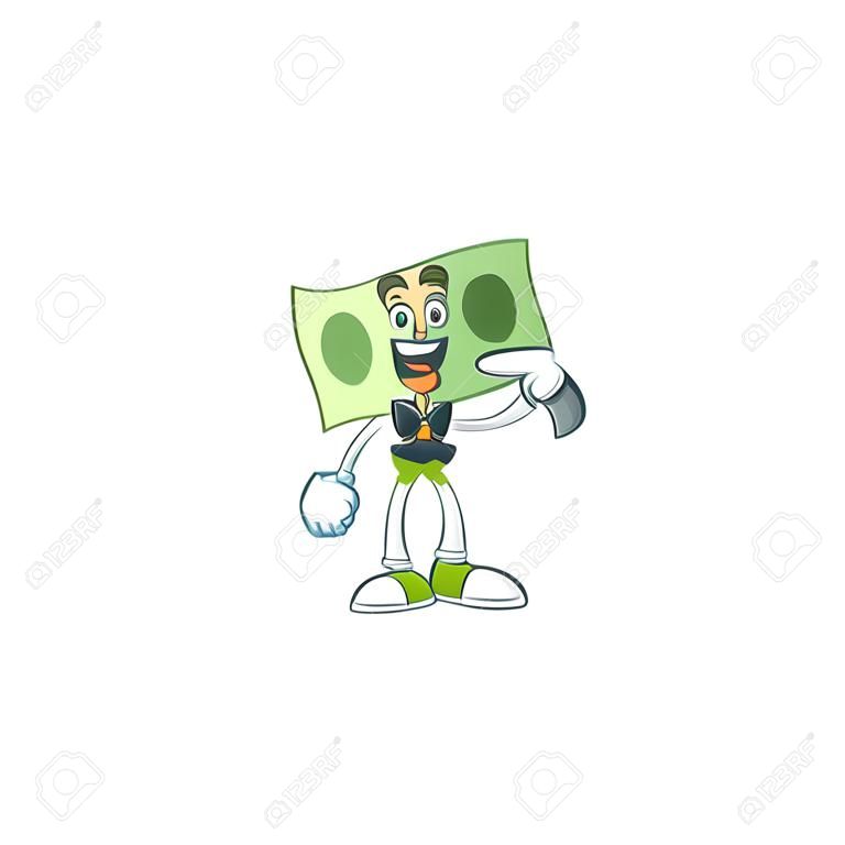 Waiter paper money cartoon character mascot style