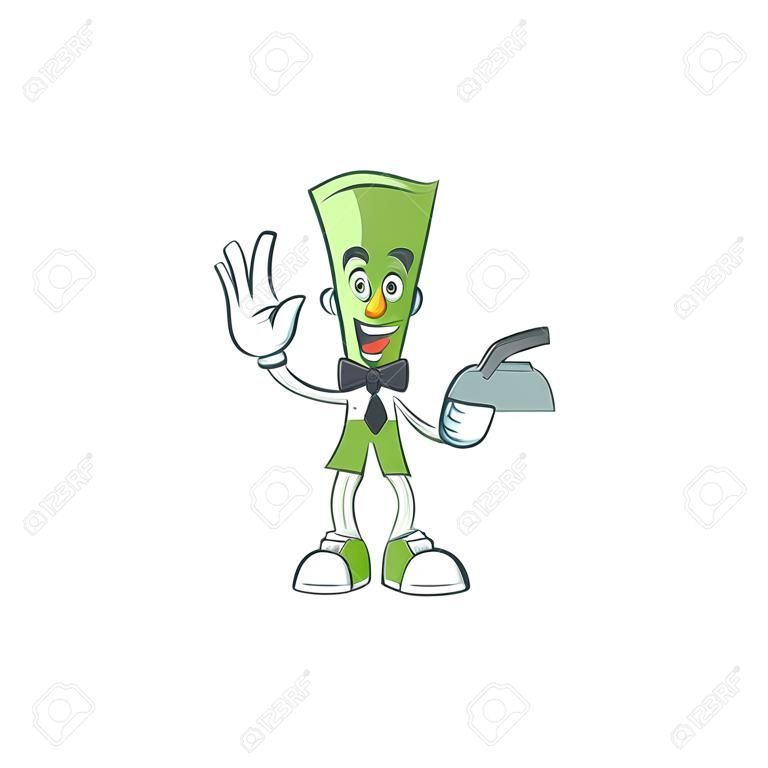 Waiter paper money cartoon character mascot style