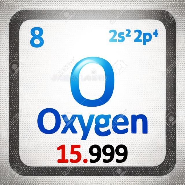 Tavola periodica icona elemento di ossigeno su sfondo bianco. Illustrazione vettoriale.