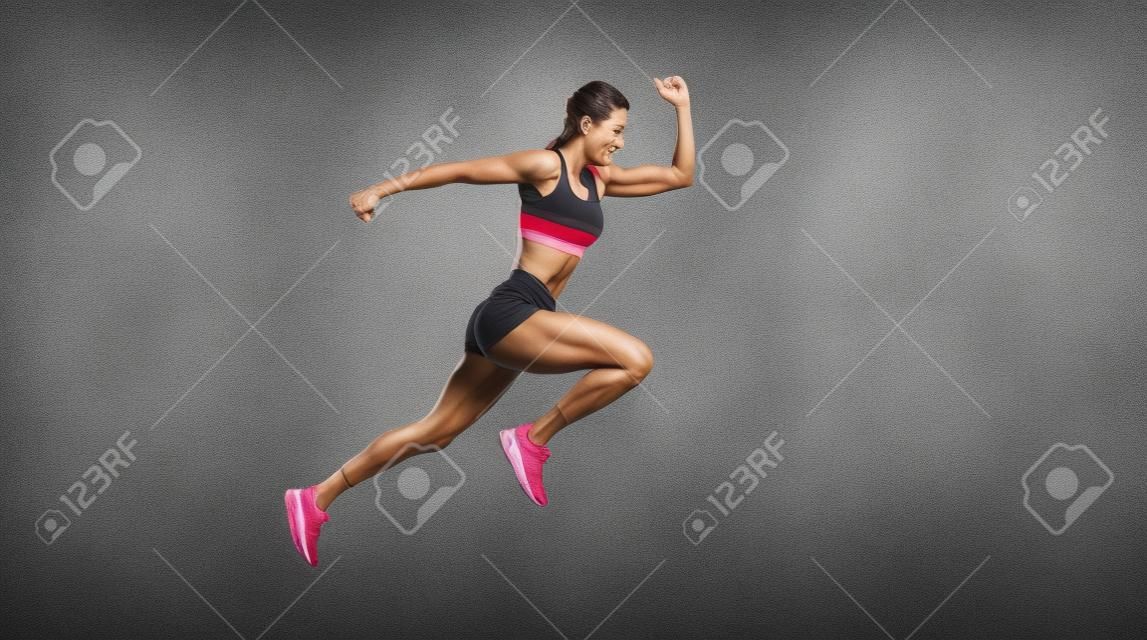 strong woman running fast