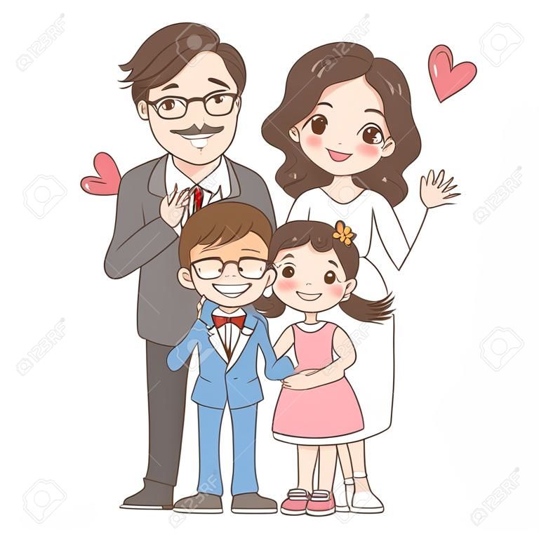 Familia feliz. padre, madre, hija e hijo. ilustración vectorial