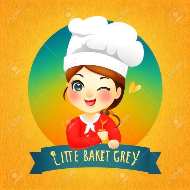 El logo de la pequeña chef de panadería es una sonrisa feliz, sabrosa y dulce.