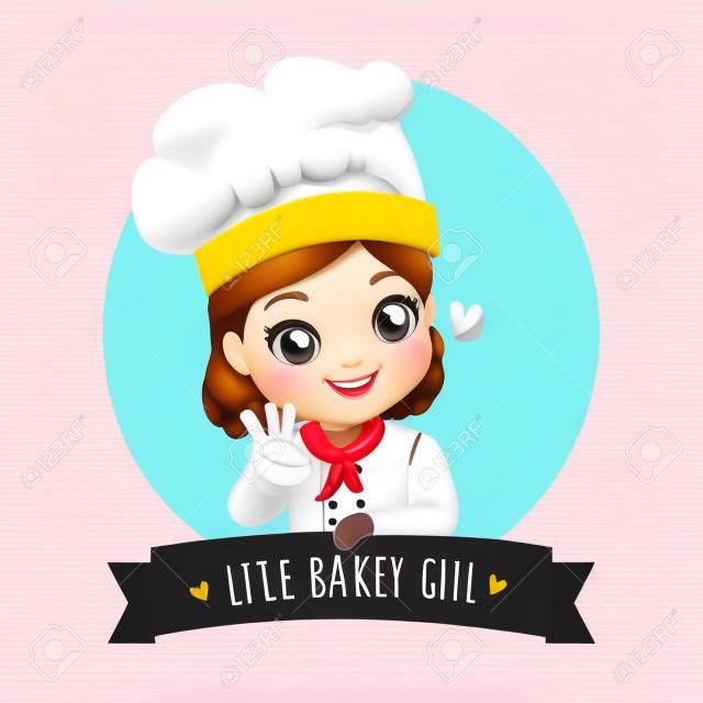Das Logo des kleinen Bäckermädchenkochs ist ein glückliches, leckeres und süßes Lächeln.