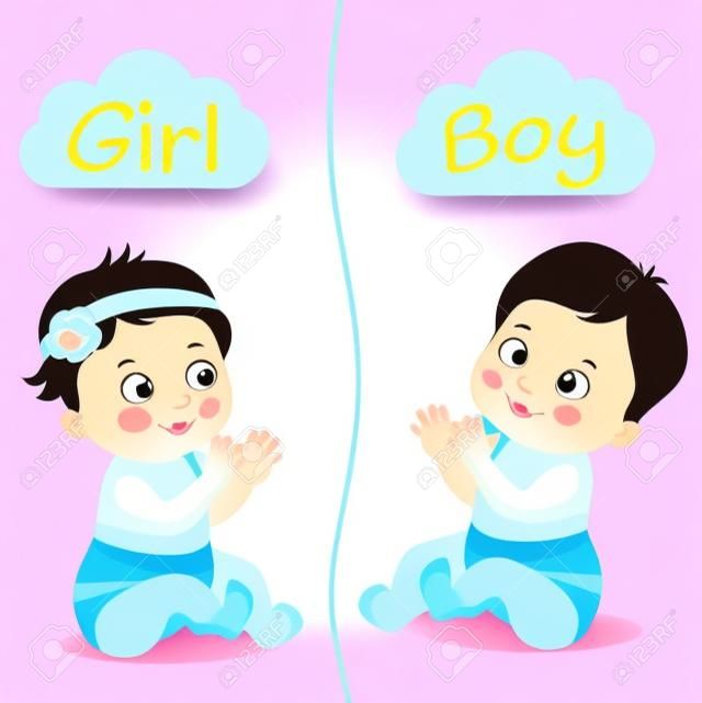 Baby Boy и Baby Girl векторной иллюстрации. Два Симпатичный мультфильм младенцев. Baby Shower Пригласительный билет. Мальчик и девочка. Симпатичные малышей.