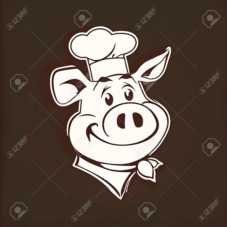 Happy Pig Chef Head. Cartoon Vector Illustration. Pig Chef Hat. Pig Chef Toy. Pig Chef Tattoo. Pig Chef Game And Pig Costume. Chef Pig. Pig Chef Deco. Pig Chef.