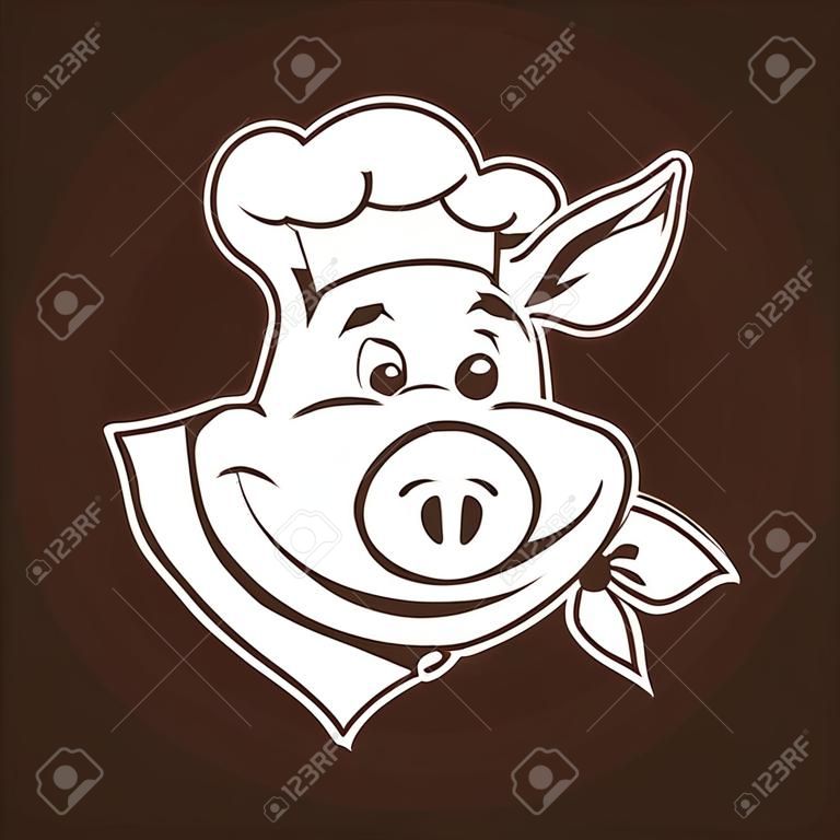 Happy Pig Chef Head. Cartoon Vector Illustration. Pig Chef Hat. Pig Chef Toy. Pig Chef Tattoo. Pig Chef Game And Pig Costume. Chef Pig. Pig Chef Deco. Pig Chef.