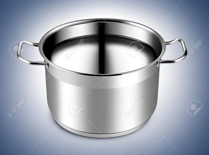 Stainless steel pot without cover. Isolated on white background with clipping path