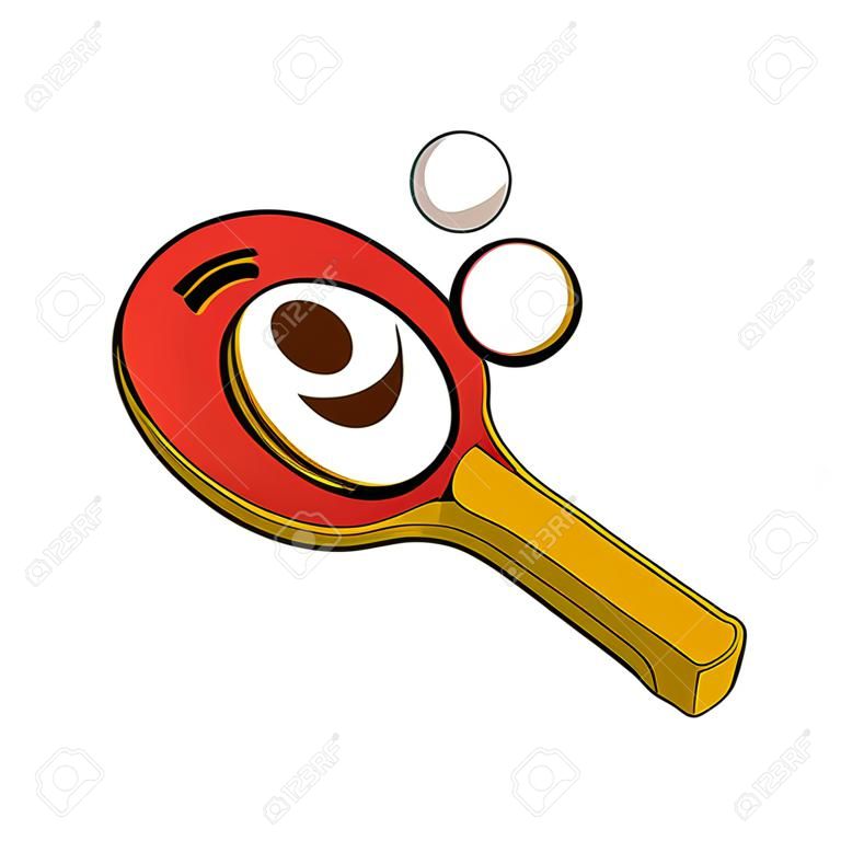 cartoon racket ping pong ball, vector illustration