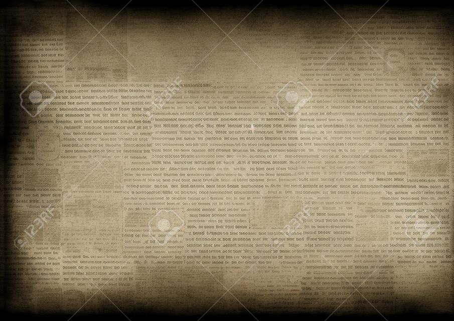 Old grunge newspaper paper textured background. Blurred vintage newspapers texture background. Blur unreadable aged news page with place for text, images. Dark gray beige collage.