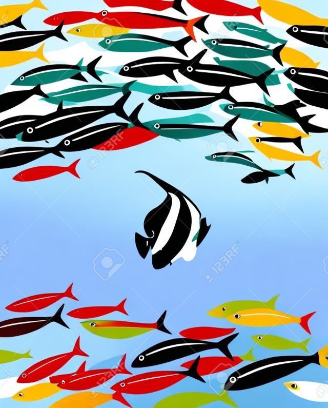 Ilustracji wektorowych z ławicy ryb w głębokości wody