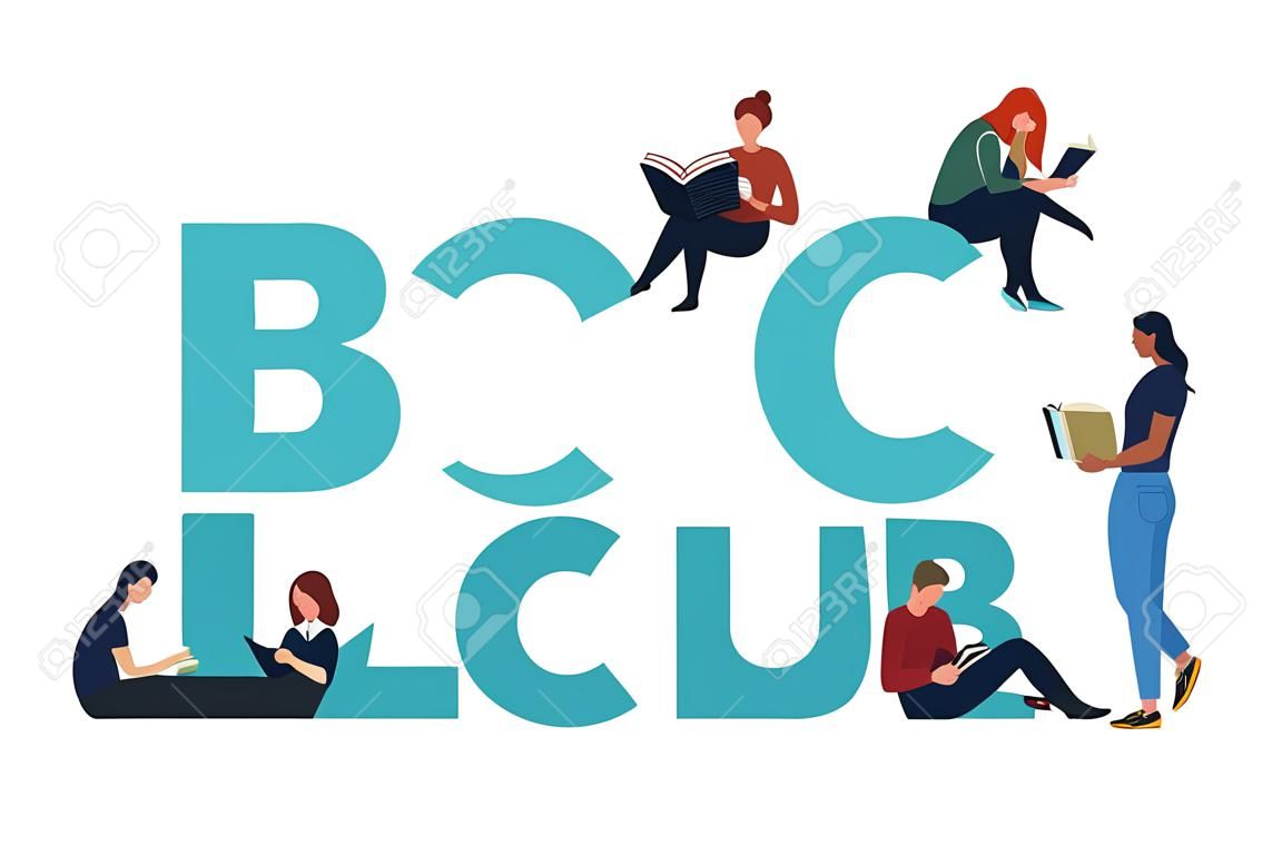 Vector logo concept of a book club with people reading. Flat  style
