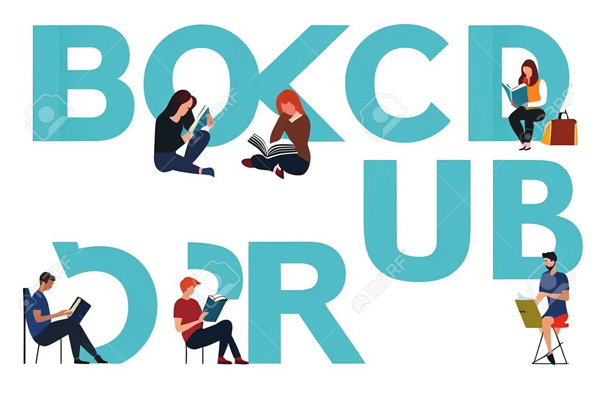Vector logo concept of a book club with people reading. Flat  style