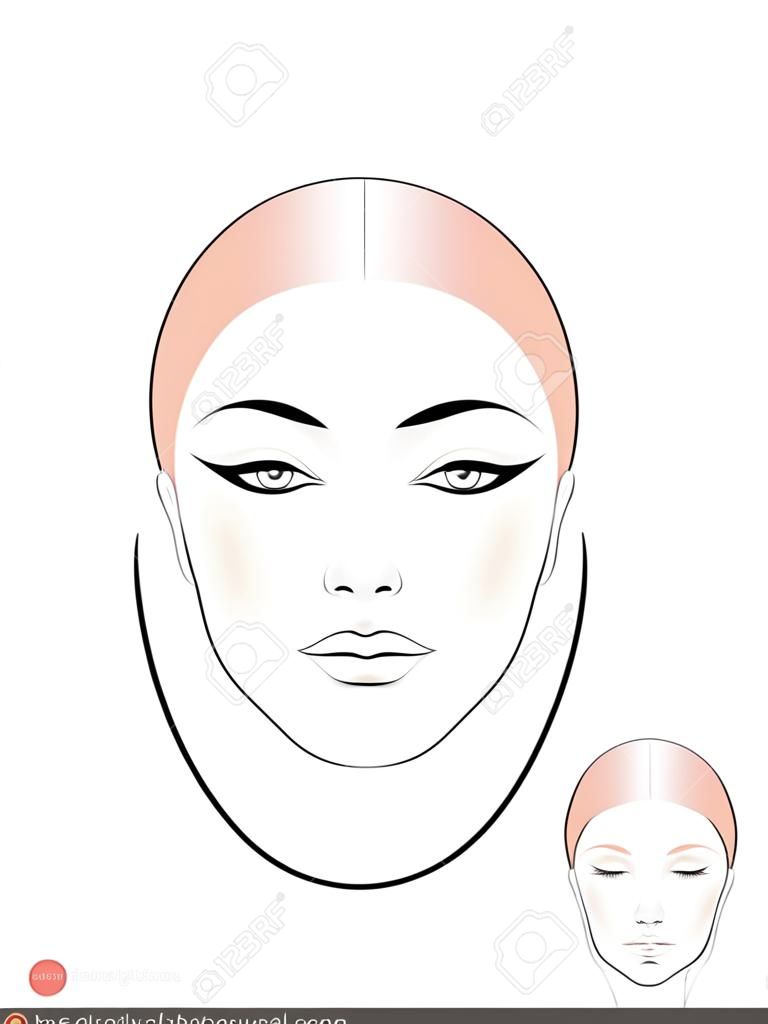 Szablon do tworzenia makijażu z wizerunkiem kobiecej twarzy o owalnym kształcie