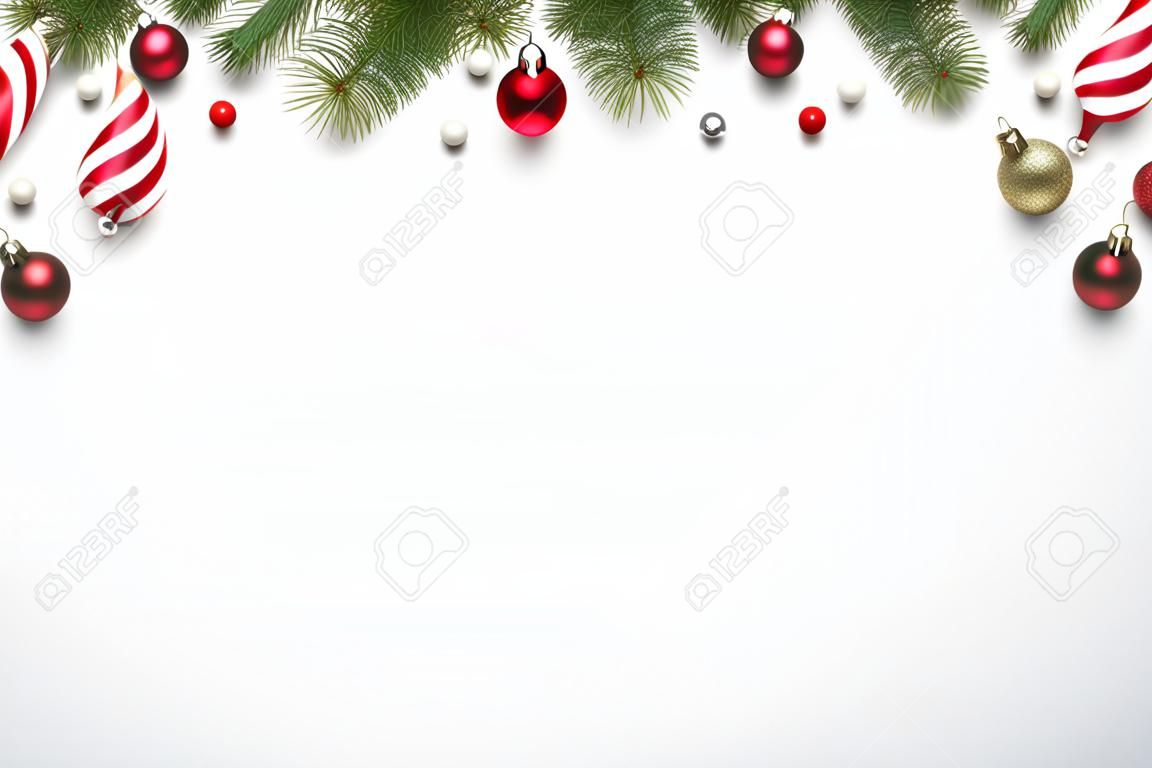 Banner de Natal com borda de feriado no fundo branco. Banner ou modelo de cartaz com lugar para texto