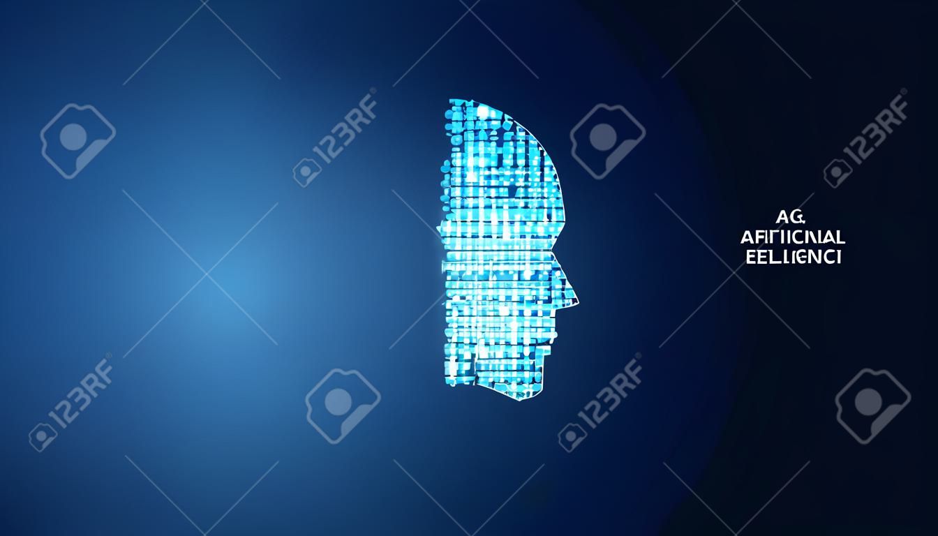 Abstract Technology Artificial intelligence concept Big data digital Human head in robot and digital.