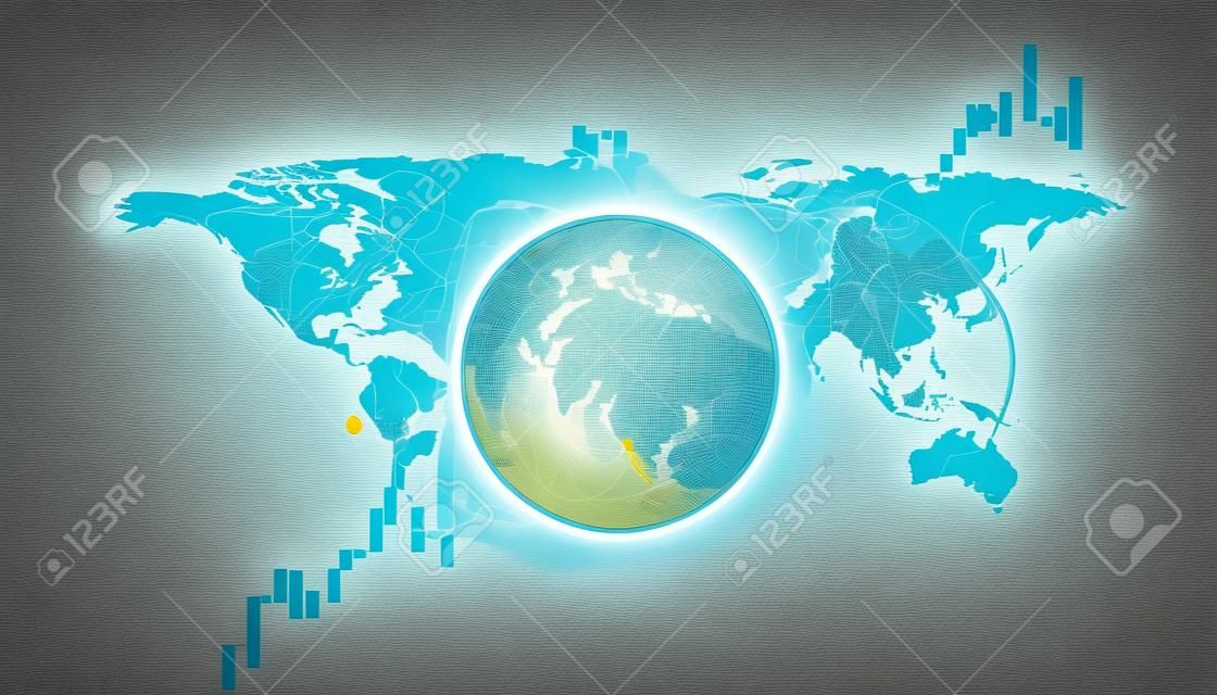 O mundo abstrato e o mapa finanças digitais no mundo on-line consistem em vários tipos de moedas. e fazer negócios no sistema on-line