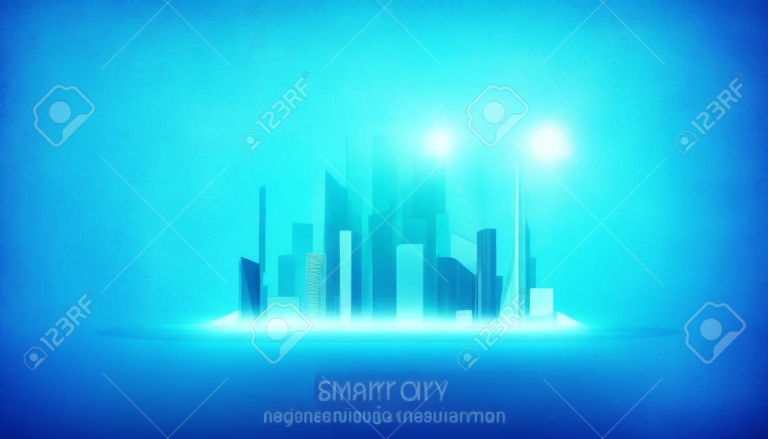 abstrato cidade inteligente construção moderno azul e espaço em um fundo moderno futurista digital