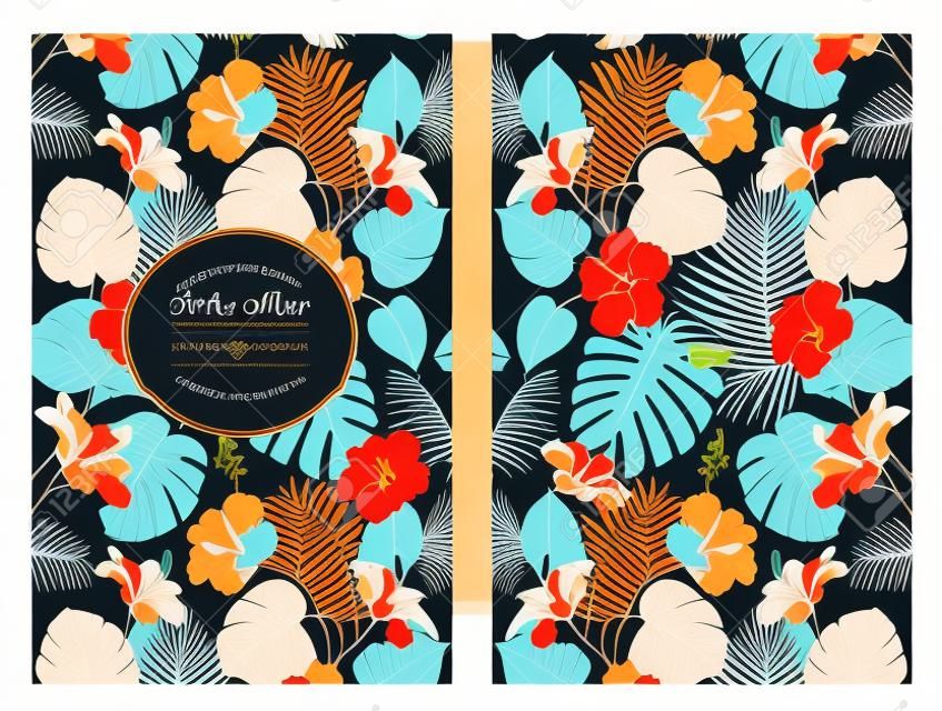 Tropical flower pattern on the book cover design. Blossom flowers for nature background. Vector illustration.