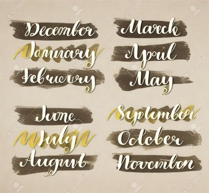 Handschriftliche Monaten des Jahres. Kalligraphie Worte für Kalender und Organisatoren