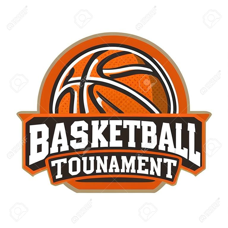 Basketball tournament. Emblem template with basketball ball. Design element , label, sign. Vector illustration.