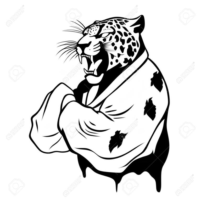 Illustrazione vettoriale isolato un forte uomo leopardo selvaggio.