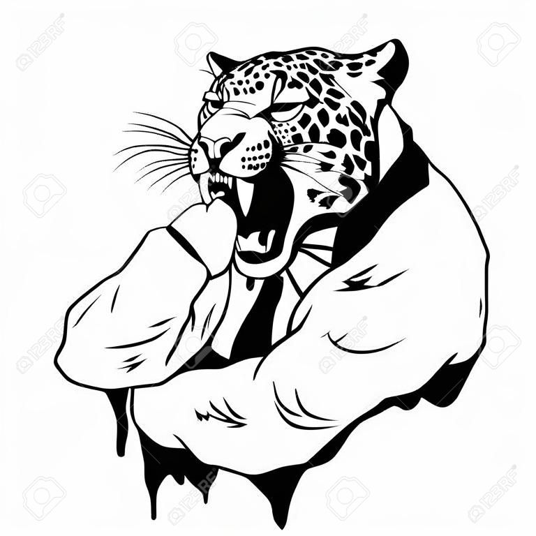 Illustrazione vettoriale isolato un forte uomo leopardo selvaggio.