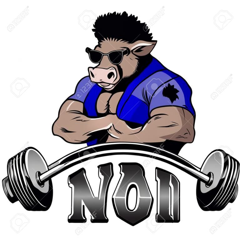 Vector illustration barbell and strong wild boar.