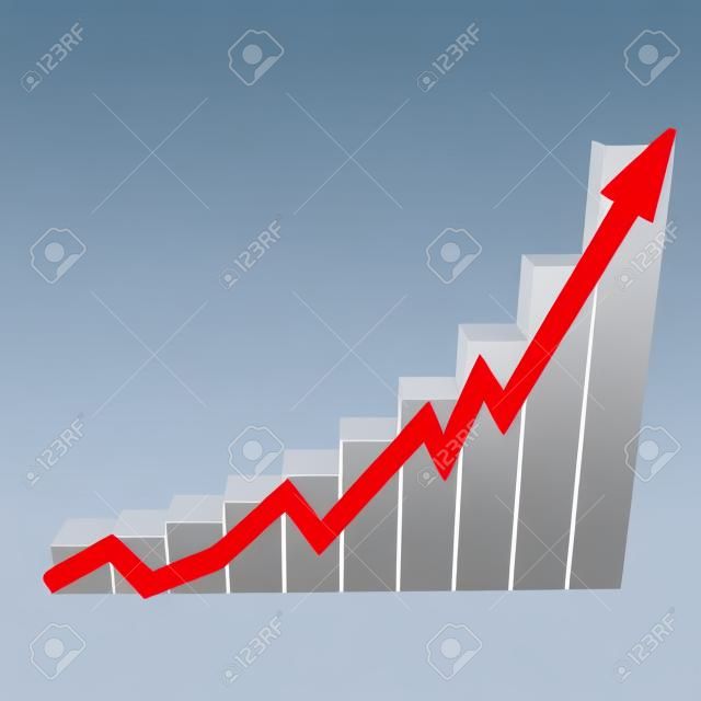 Business graph with going up red arrow