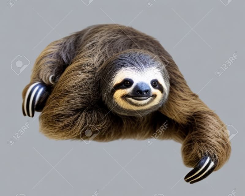 Happy sloth resting on a clean white background