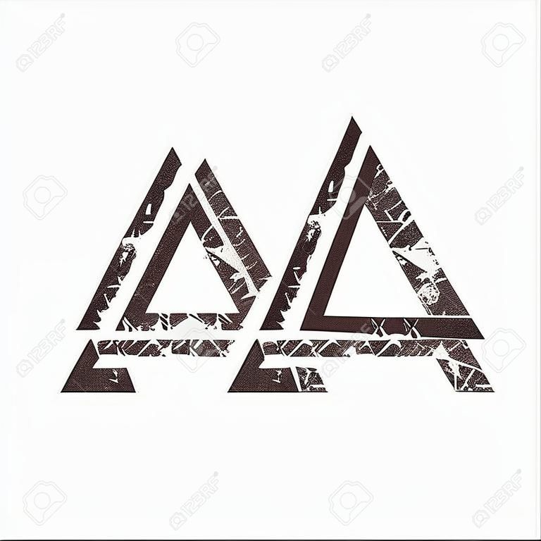 Three interlocking triangles, grunge background, vector illustration