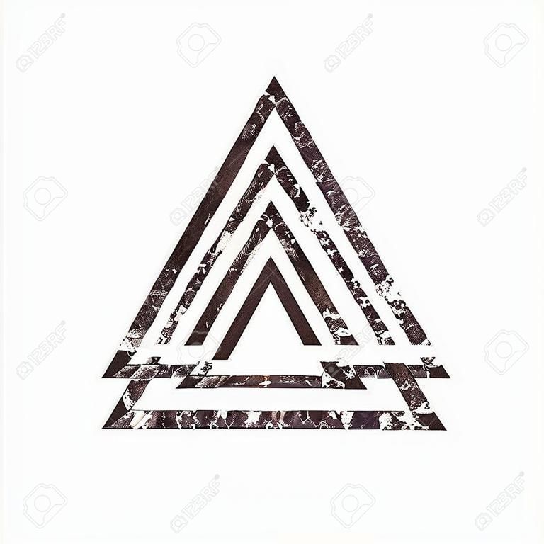 Three interlocking triangles, grunge background, vector illustration