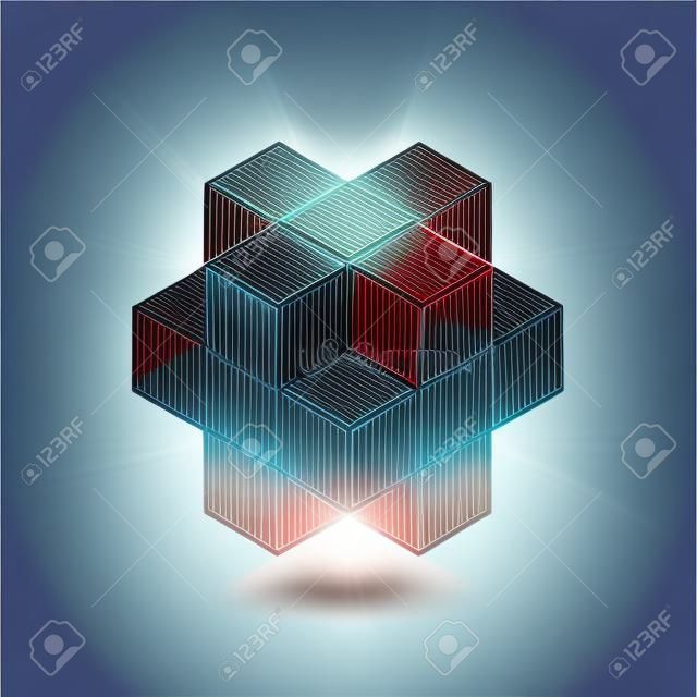 3d cube plus design, cross, vector illustration