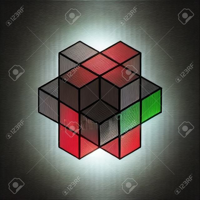 3d cube plus design, cross, vector illustration