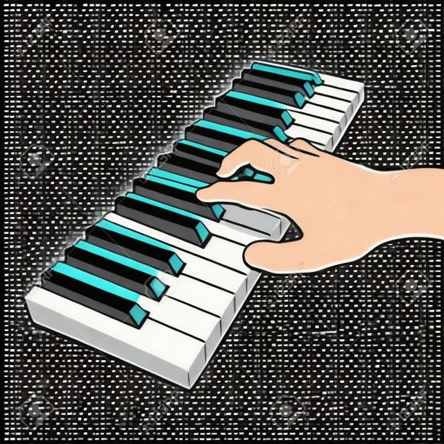Hand playing on piano keyboard. Learning music concept. Vector illustration, EPS 10