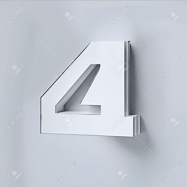 Cut out and rotated font 3d rendering  number 4
