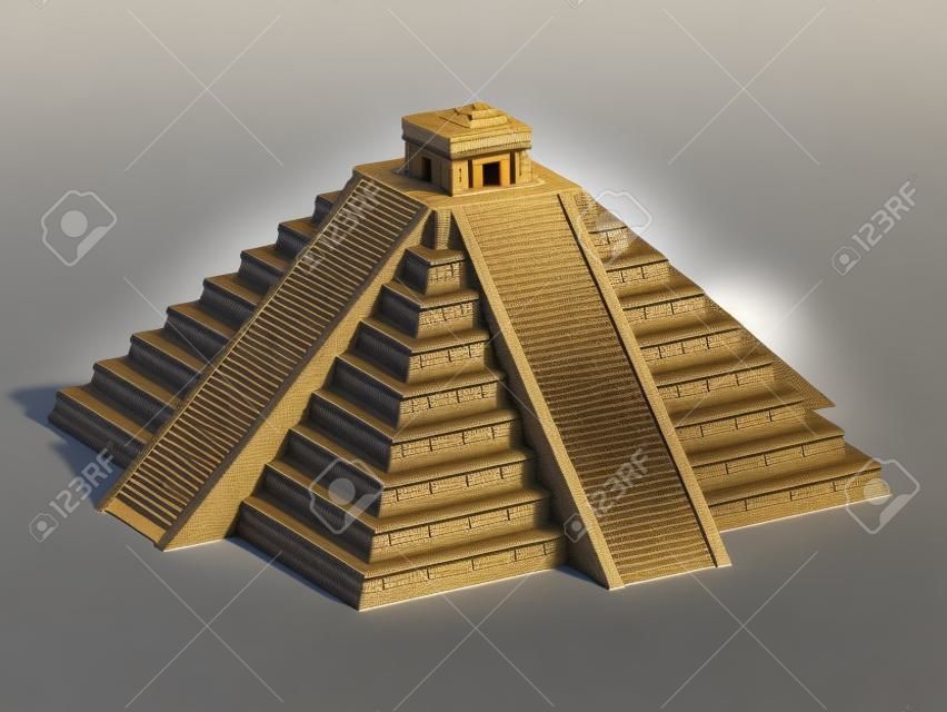 Representación 3d de la vista delantera de la pirámide maya