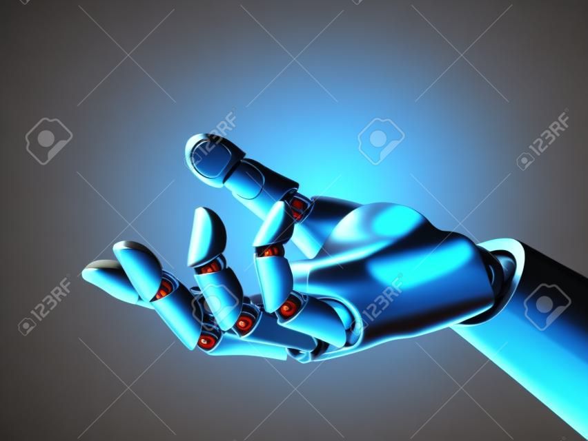 Roboterhand, die Geste erreicht oder Wiedergabe des Objekts 3d hält